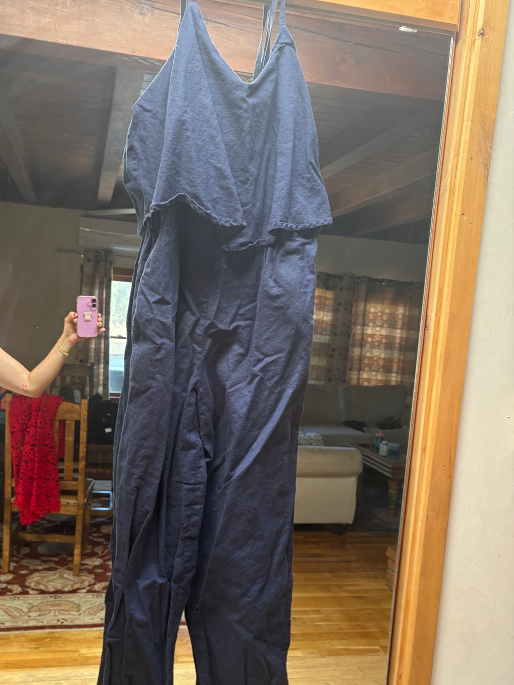 Sleeveless Navy Wide-Leg Jumpsuit with Spaghetti Straps